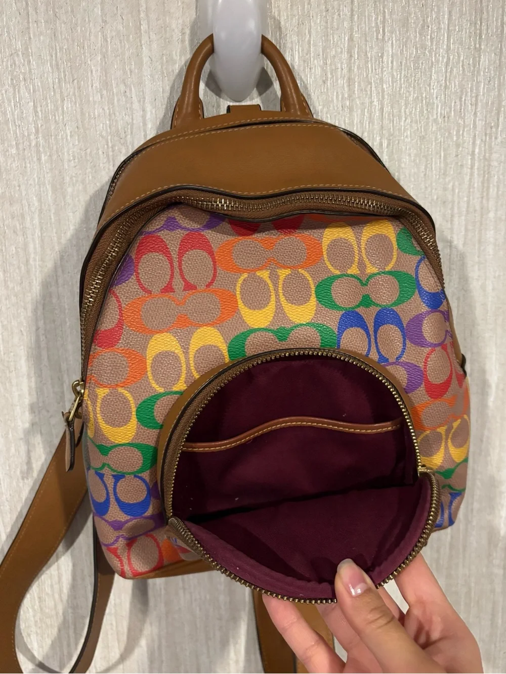 Coach Carrie Backpack tan and rainbow leather